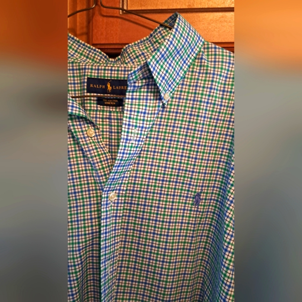 Men's Ralph Lauren Very Nice Long Sleeve Dress Shirt  XL Blue Green Plaid